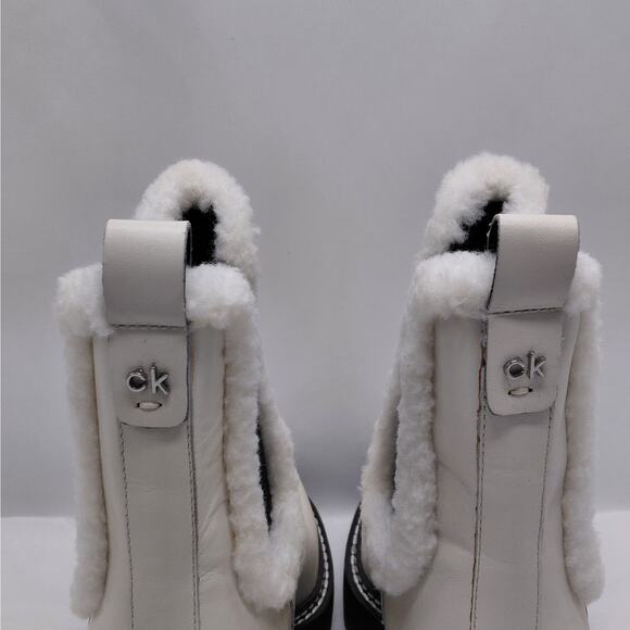 Calvin Klein Anissa Shearling Platform Chelsea Boots Women 7M Ivory Trendy Chic - Picture 11 of 14